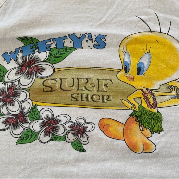 Vintage Retro Looney Tune T-Shirt Tweety Bird Tweety's Surf Shop . OSFA - Picture 2 of 11